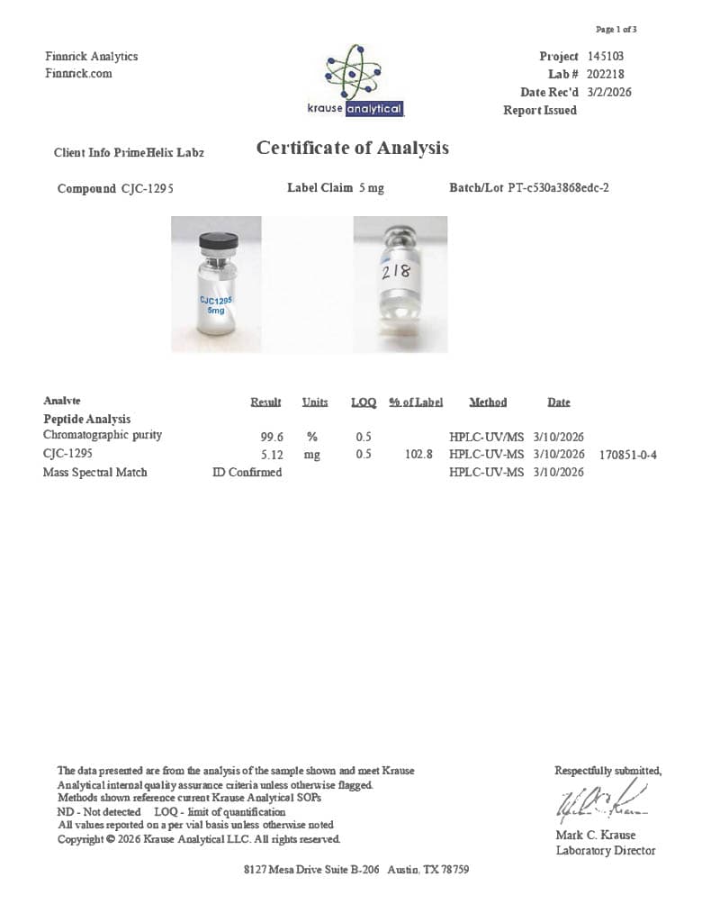 CJC-1295 (NO DAC) 5mg Certificate of Analysis 1