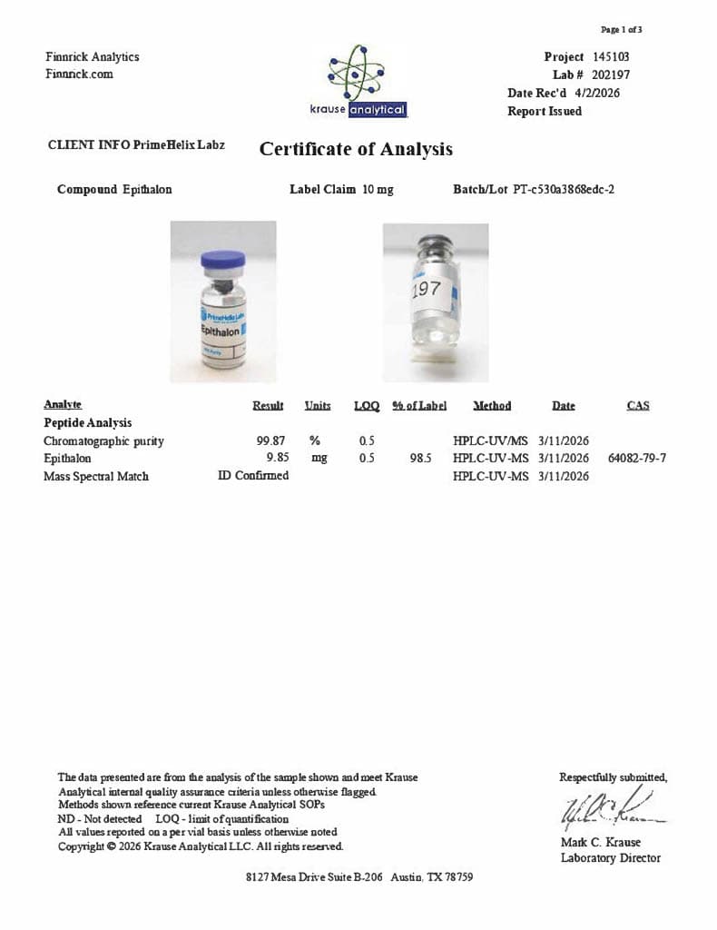 Epithalon 10mg Certificate of Analysis