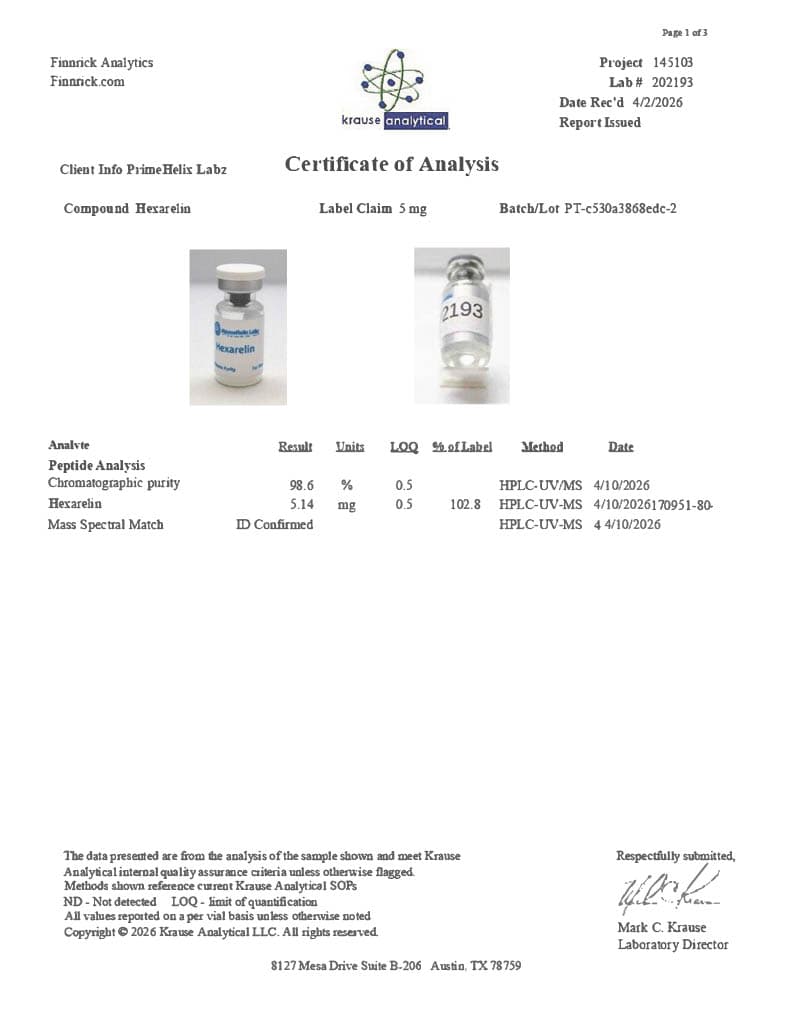 Hexarelin 5mg Certificate of Analysis