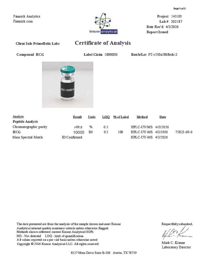 HCG 10000IU Certificate of Analysis