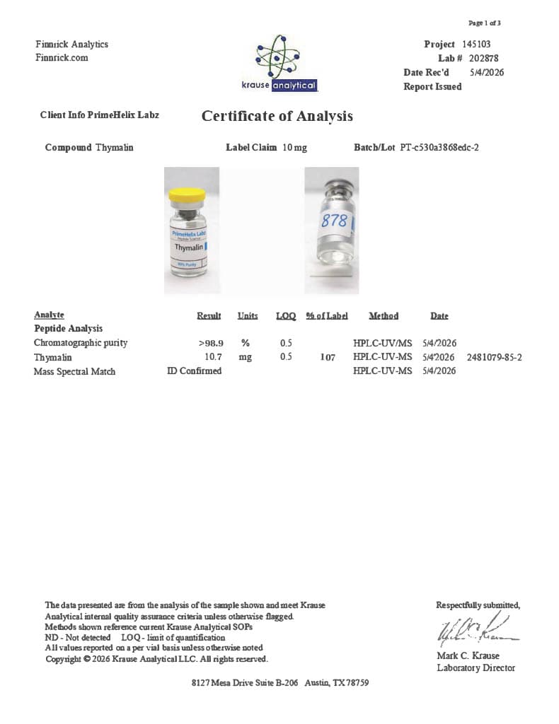 Thymalin 10mg Certificate of Analysis