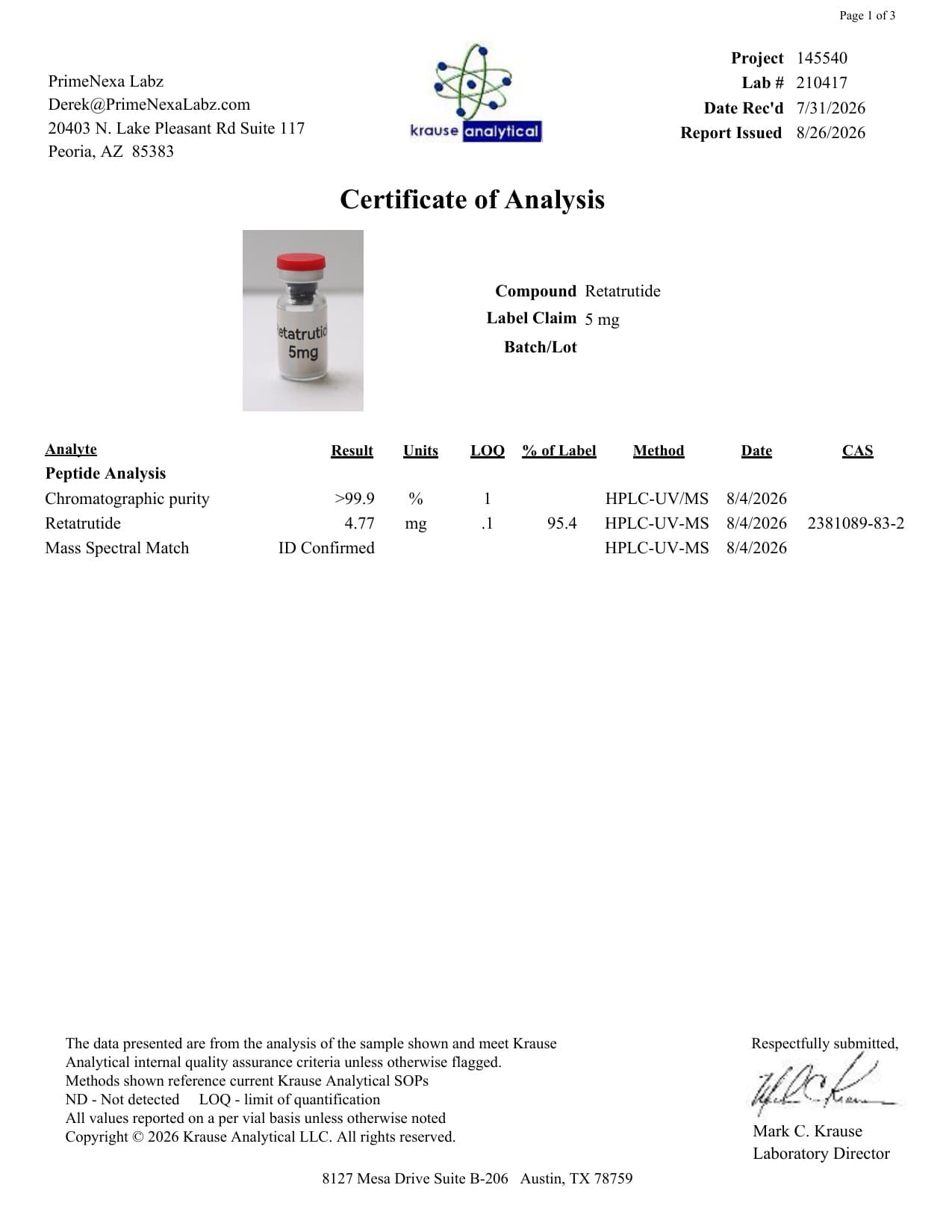 PH-RT3 5mg Certificate of Analysis 3