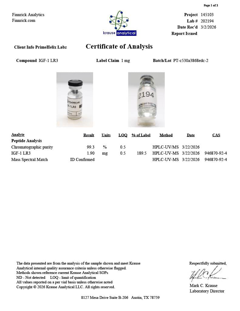 IGF-1 LR3 1mg Certificate of Analysis