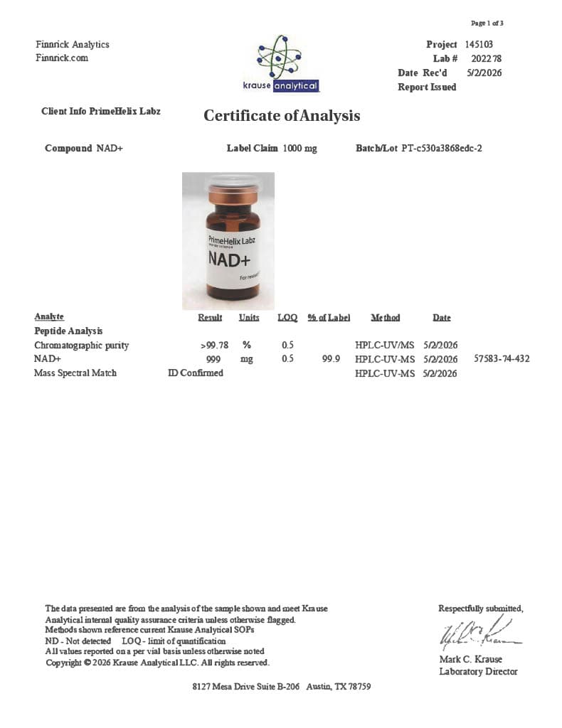 NAD+ 1000mg Certificate of Analysis