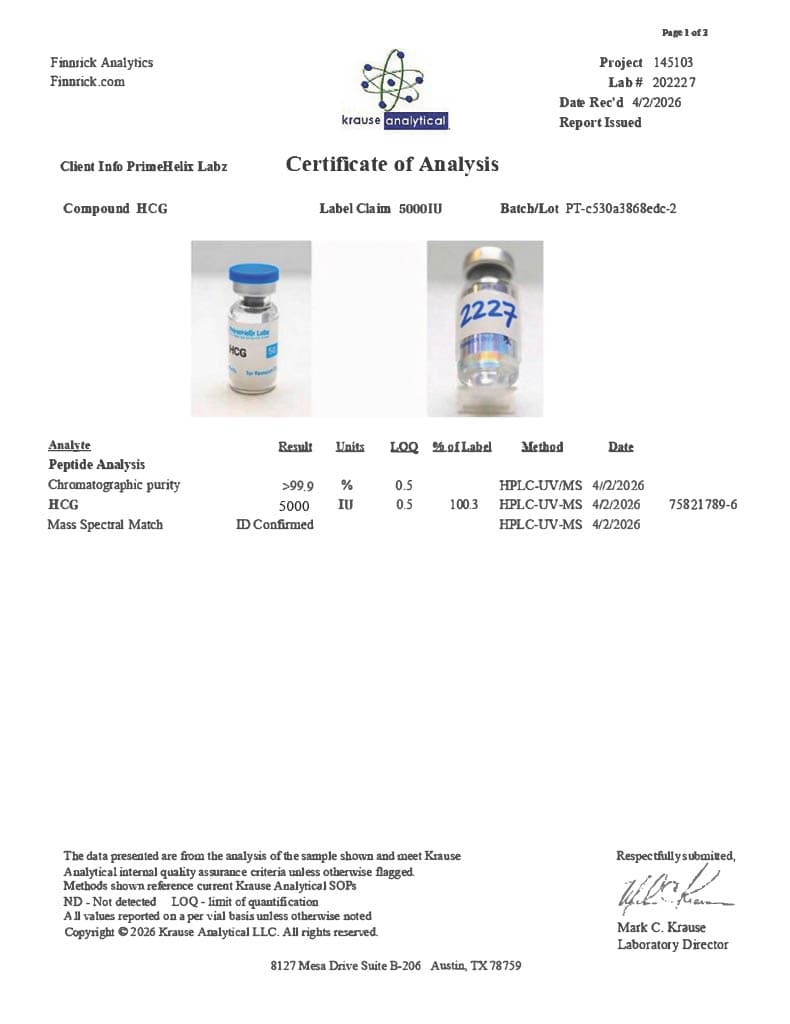 HCG 5000IU Certificate of Analysis