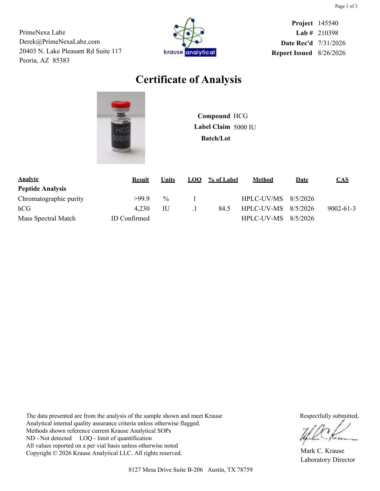 HCG 5000IU Certificate of Analysis 2