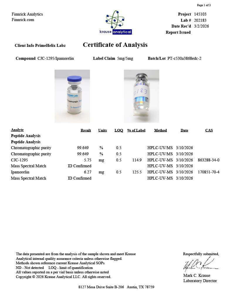 CJC(NO DAC)/IPA 5mg/5mg Certificate of Analysis