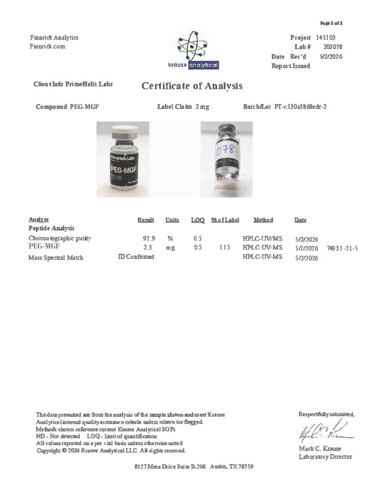 PEG-MGF 2mg Certificate of Analysis
