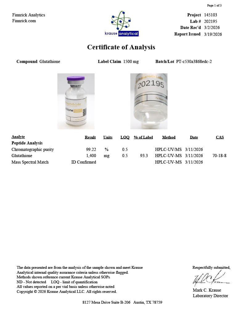 Glutathione 1500mg Certificate of Analysis
