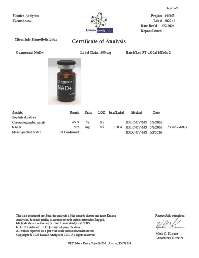 NAD+ 500mg Certificate of Analysis 1