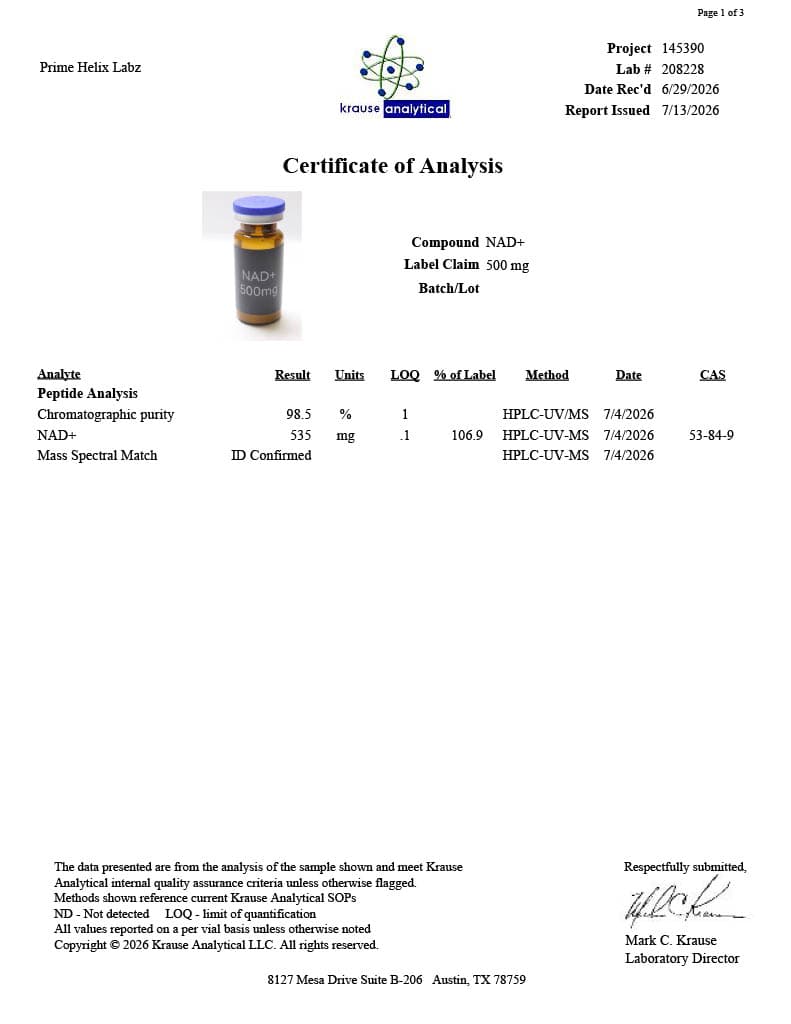 NAD+ 500mg Certificate of Analysis 2