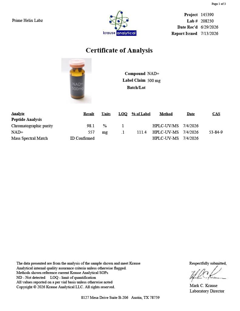 NAD+ 500mg Certificate of Analysis 3