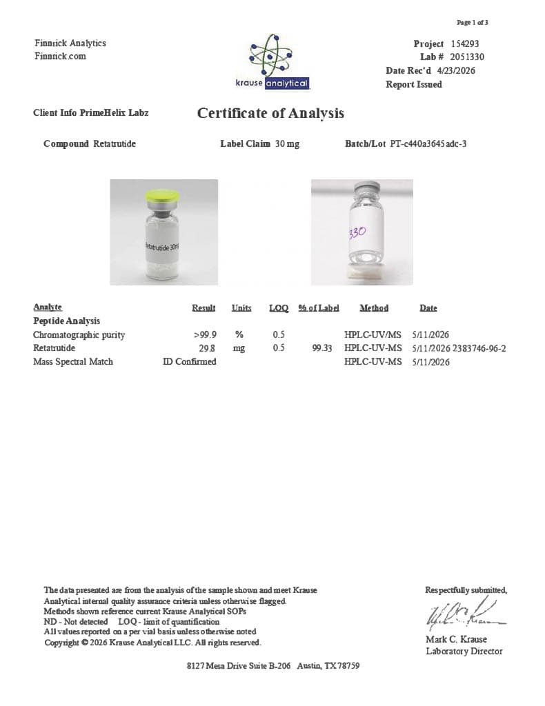 PH-RT3 30mg Certificate of Analysis — 3-30-2026