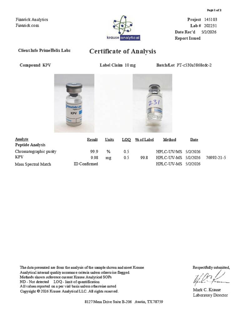 KPV 10mg Certificate of Analysis 1