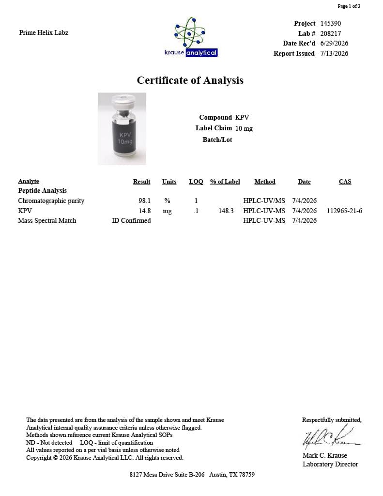 KPV 10mg Certificate of Analysis 2