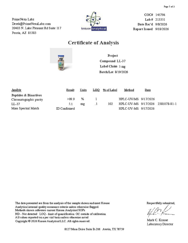 LL_37 5mg Certificate of Analysis