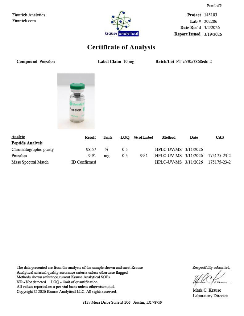 Pinealon 10mg Certificate of Analysis 1