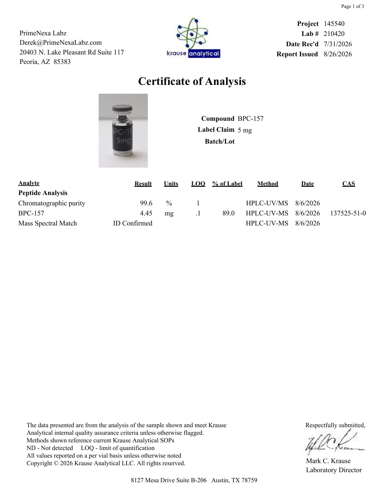 BPC-157 5mg Certificate of Analysis 2