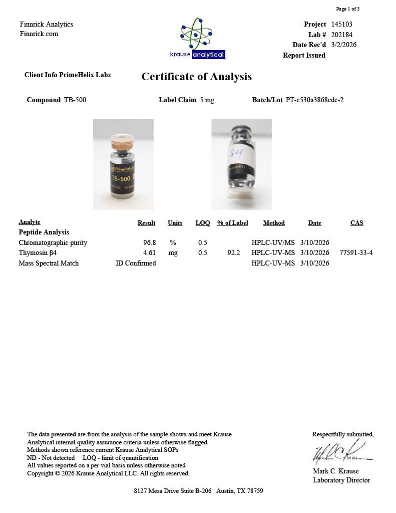 TB-500 5mg Certificate of Analysis 1