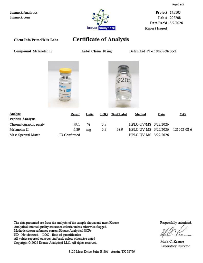 MT-2 10mg Certificate of Analysis