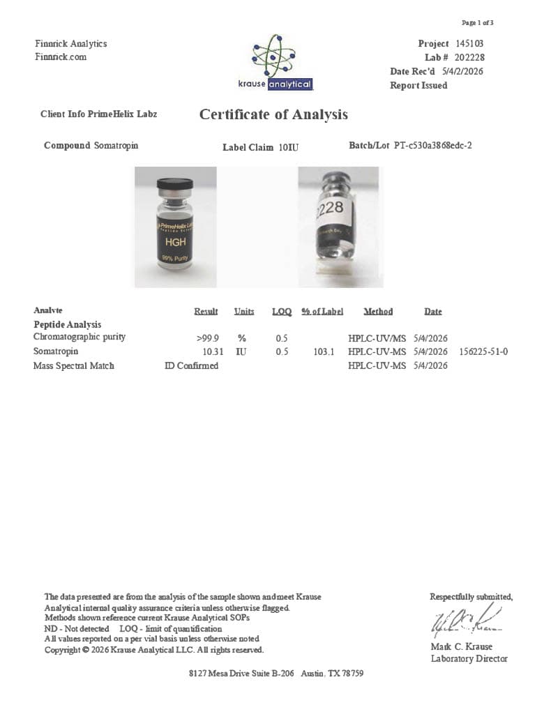 HGH 10IU Certificate of Analysis