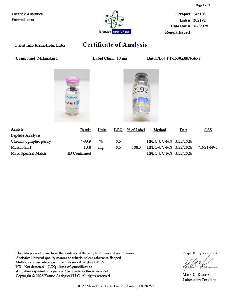 MT-1 10mg Certificate of Analysis