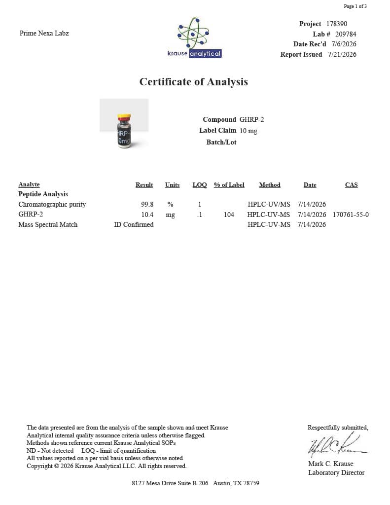 GHRP-2 10mg Certificate of Analysis