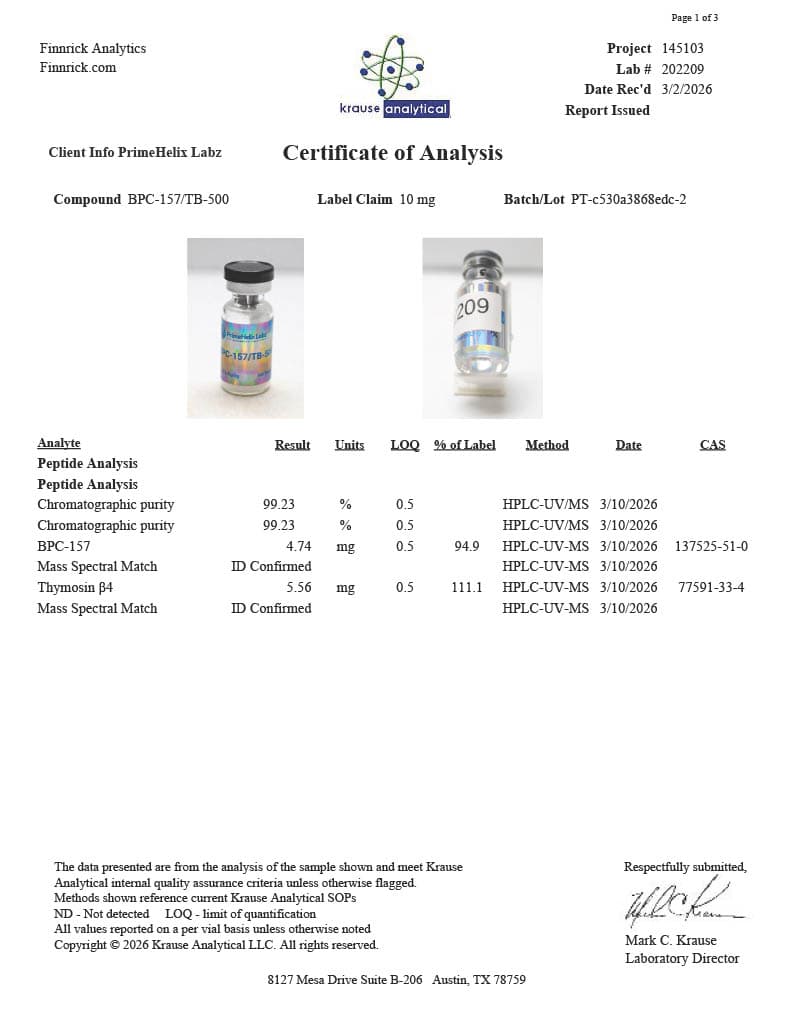 BPC-157/TB-500 5mg/5mg Certificate of Analysis 1