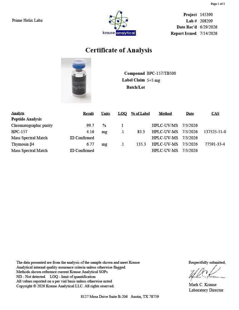 BPC-157/TB-500 5mg/5mg Certificate of Analysis 2