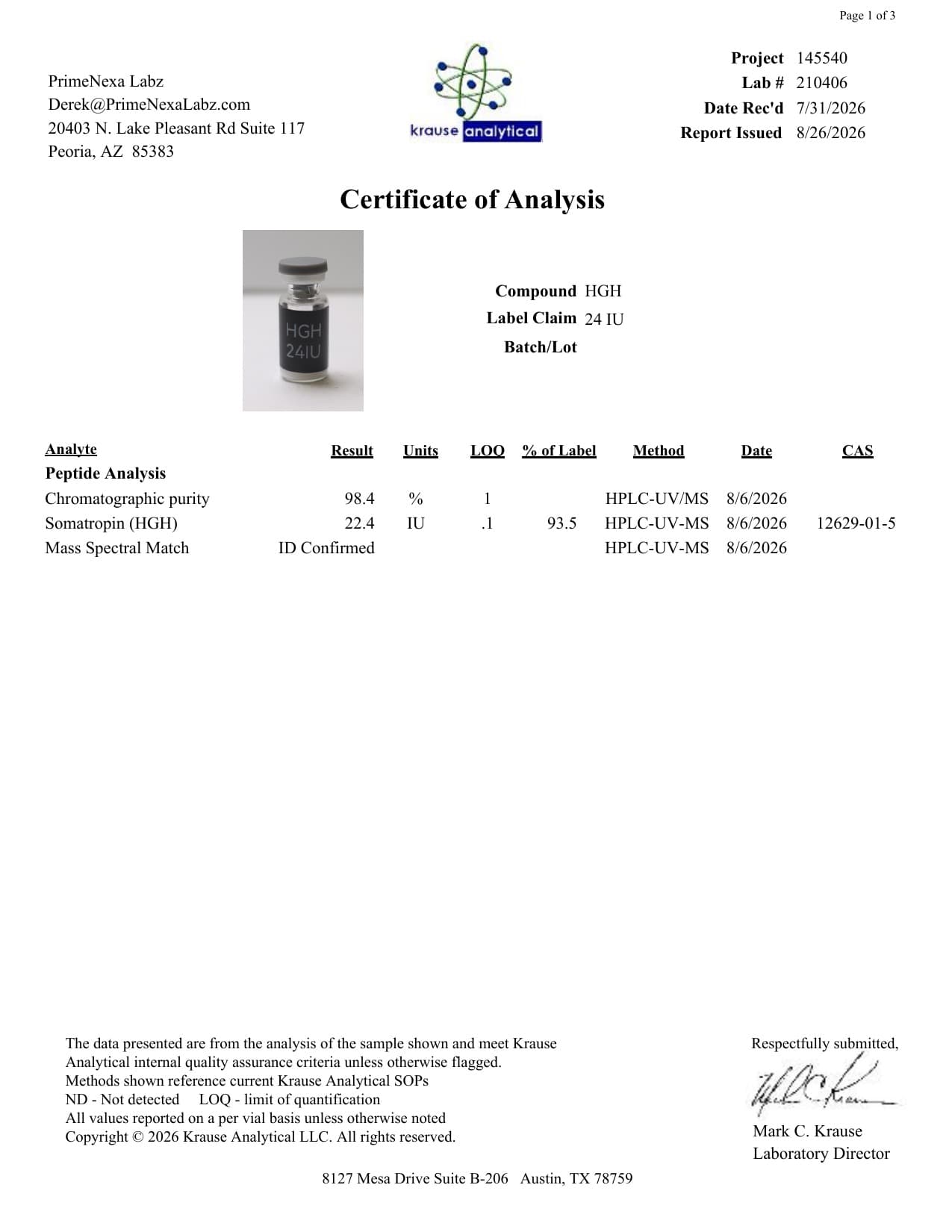 HGH 24IU Certificate of Analysis