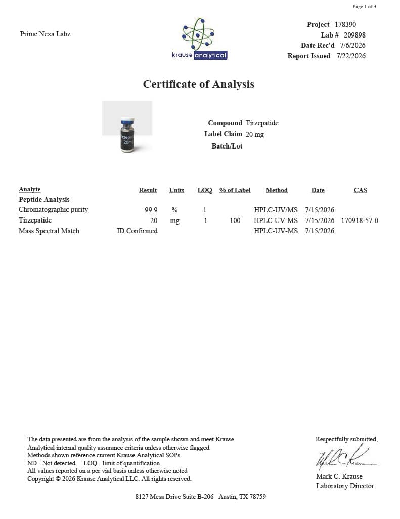 PH-TZ2 20mg Certificate of Analysis
