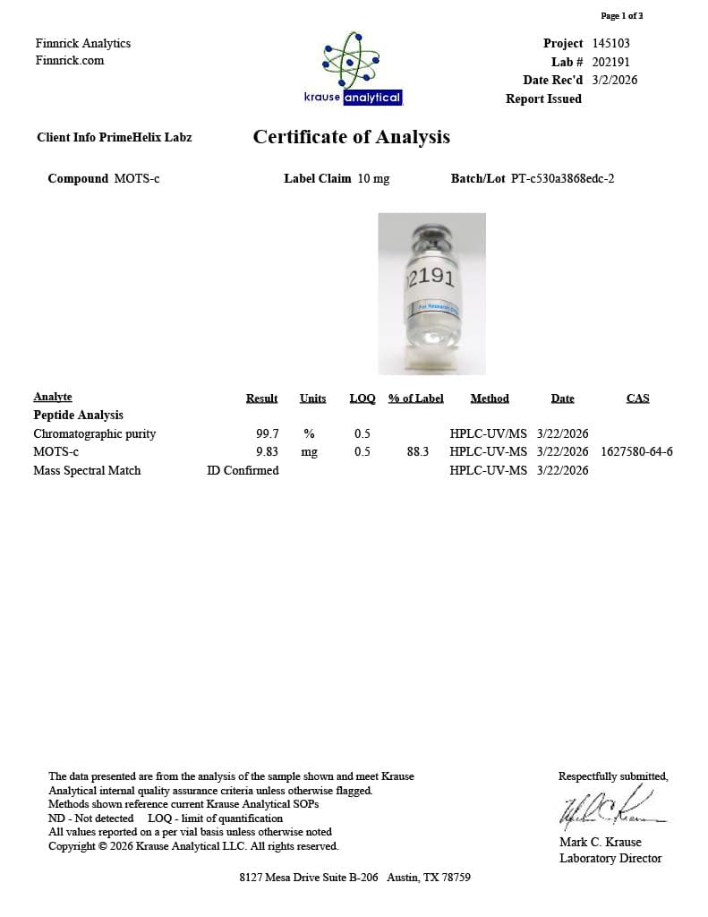 MOTS-c 10mg Certificate of Analysis 1