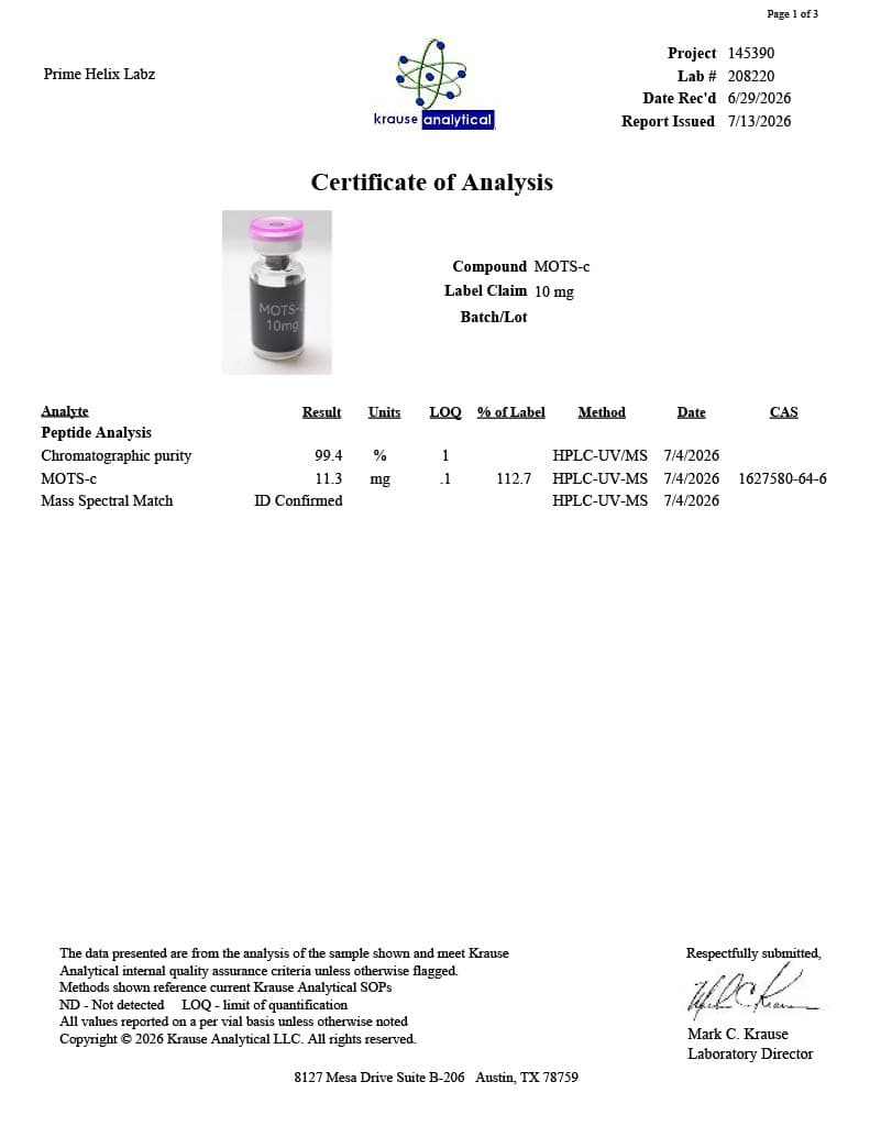 MOTS-c 10mg Certificate of Analysis 2