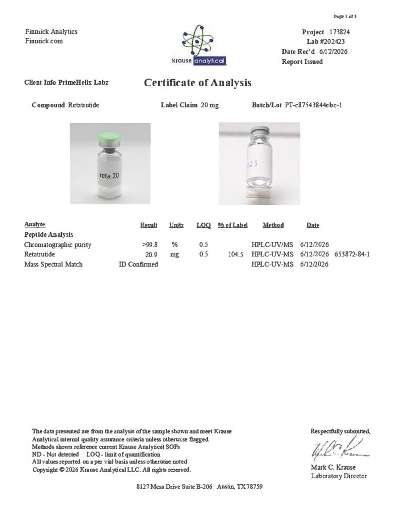 PH-RT3 20mg Certificate of Analysis — PT-c87543844ebc-1