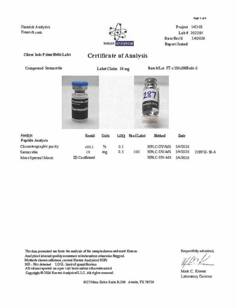 Sermorelin 10mg Certificate of Analysis