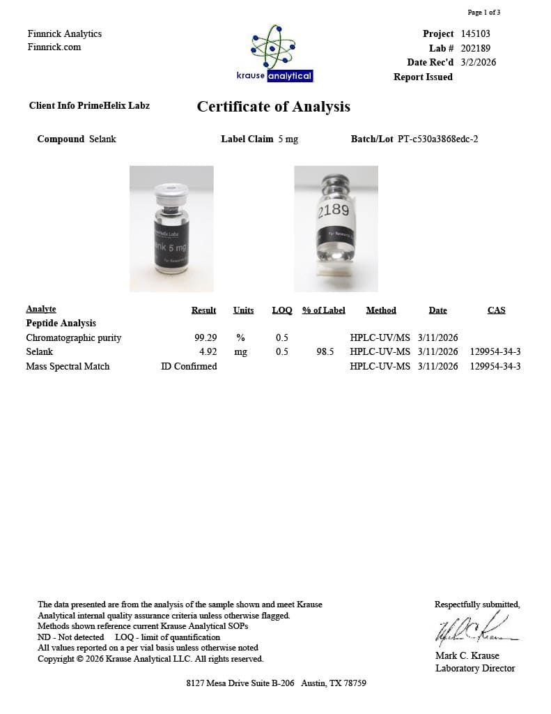 Selank 5mg Certificate of Analysis 1