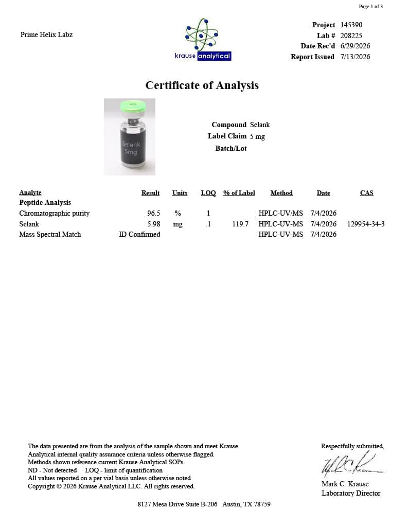 Selank 5mg Certificate of Analysis 2
