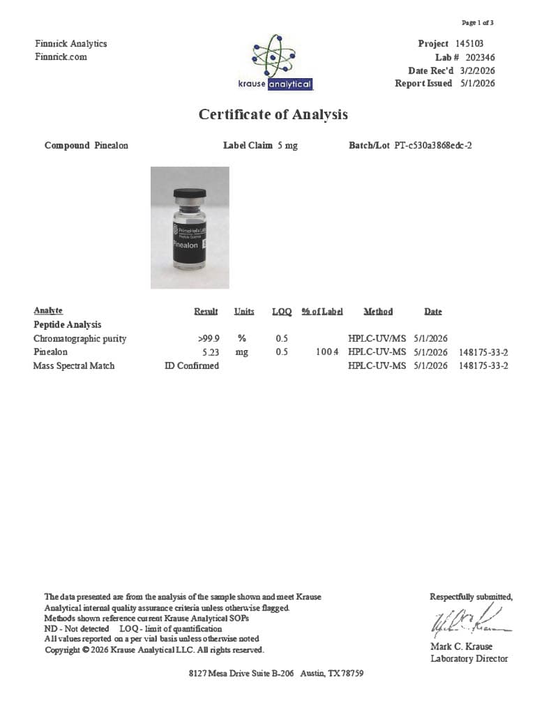 Pinealon 5mg Certificate of Analysis
