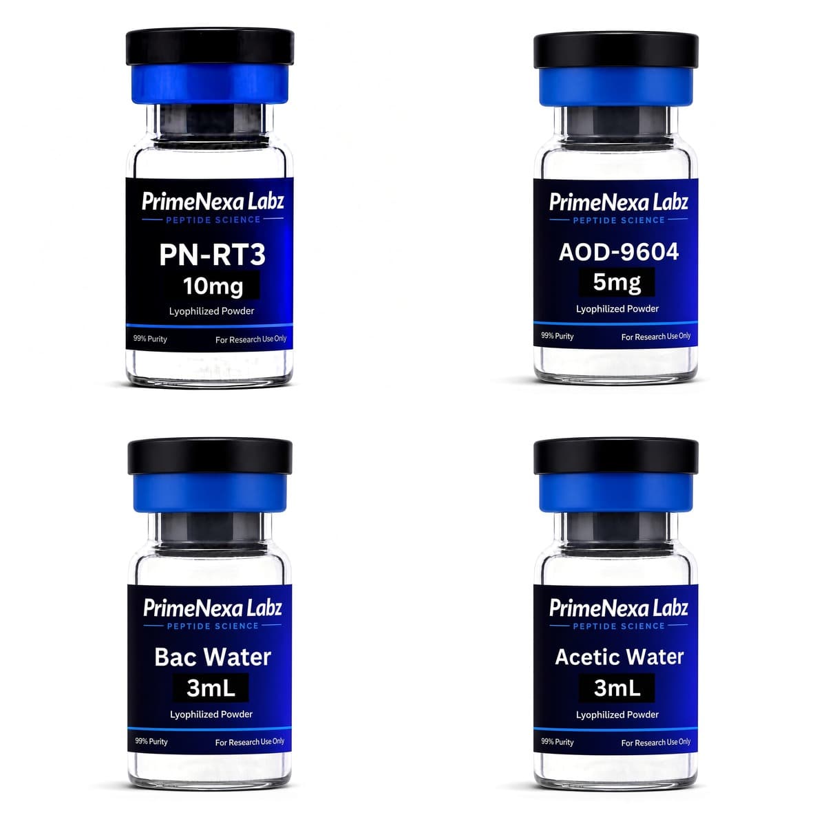 Metabolic Research Peptide Bundle (PN-RT3 + AOD-9604 + Bac Water, and Acetic Water) — Bundle