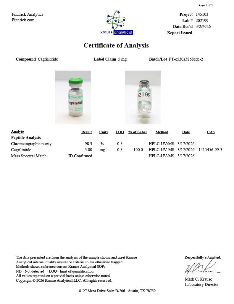 Cagrilintide 5mg Certificate of Analysis 1