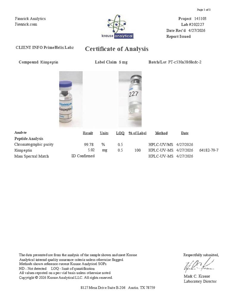 Kisspeptin 5mg Certificate of Analysis 1