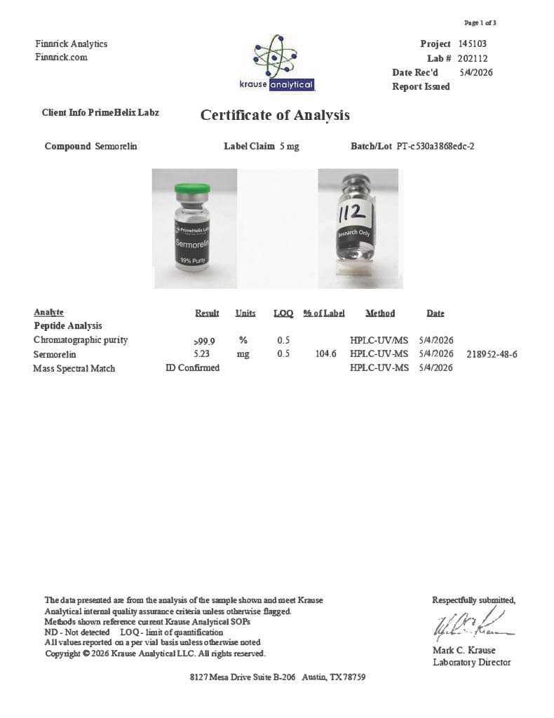 Sermorelin 5mg Certificate of Analysis