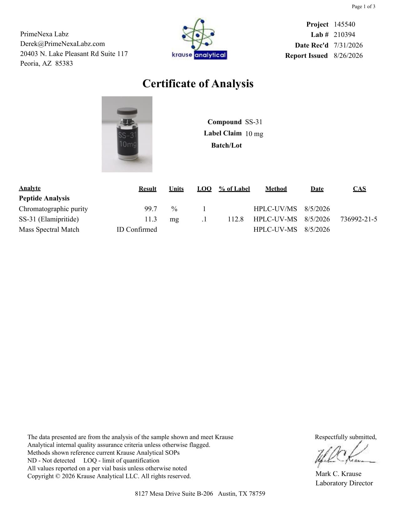SS-31 10mg Certificate of Analysis 2
