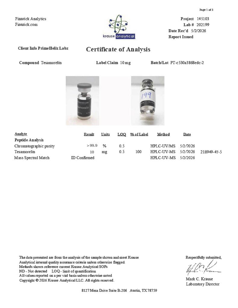 Tesamorelin 10mg Certificate of Analysis 1