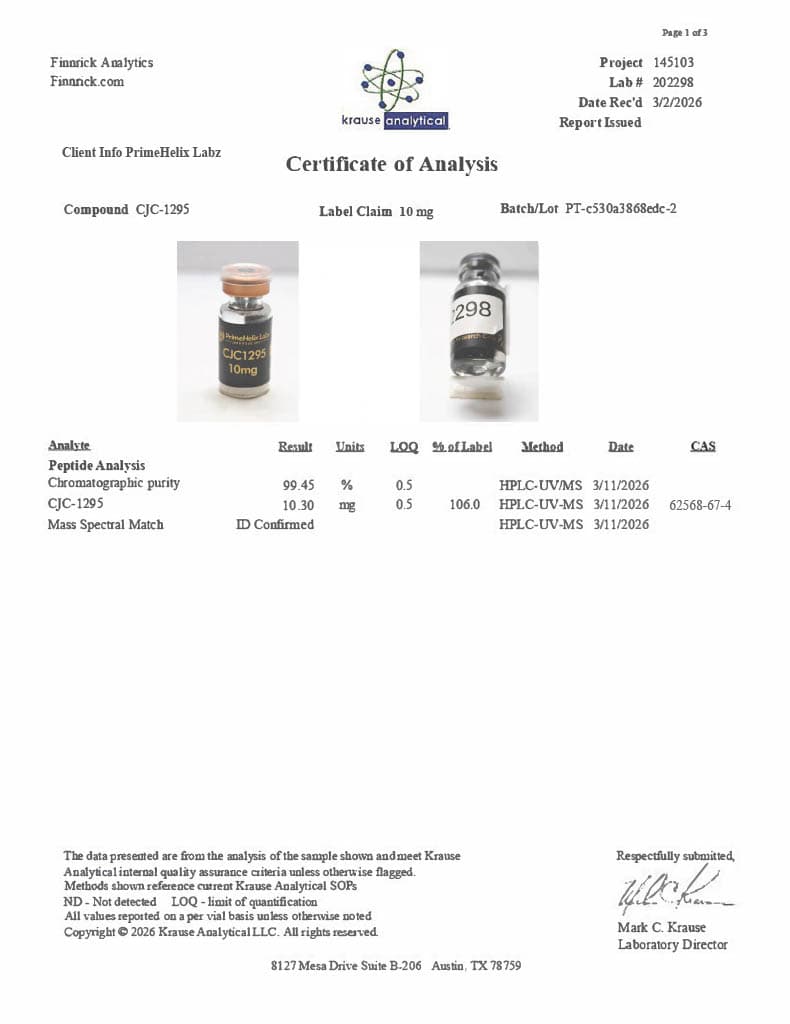 CJC-1295 (NO DAC) 10mg Certificate of Analysis 1
