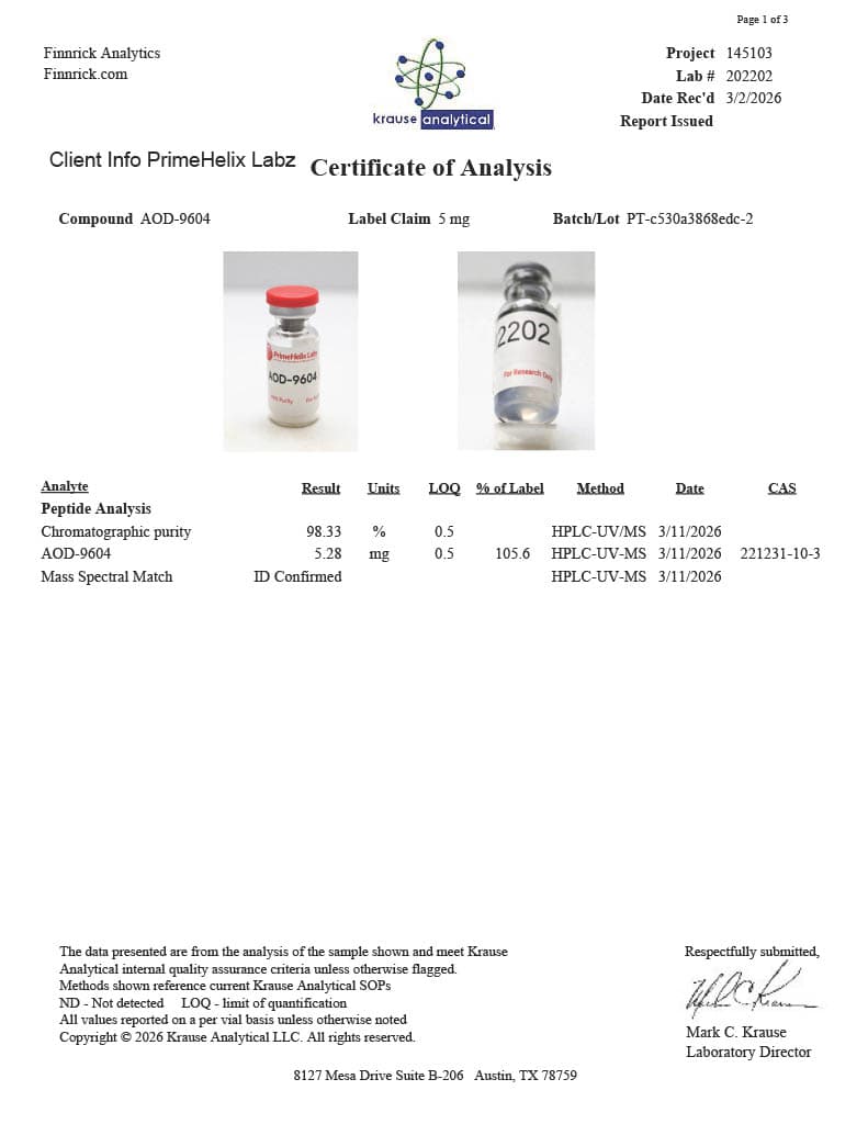 AOD-9604 5mg Certificate of Analysis 1