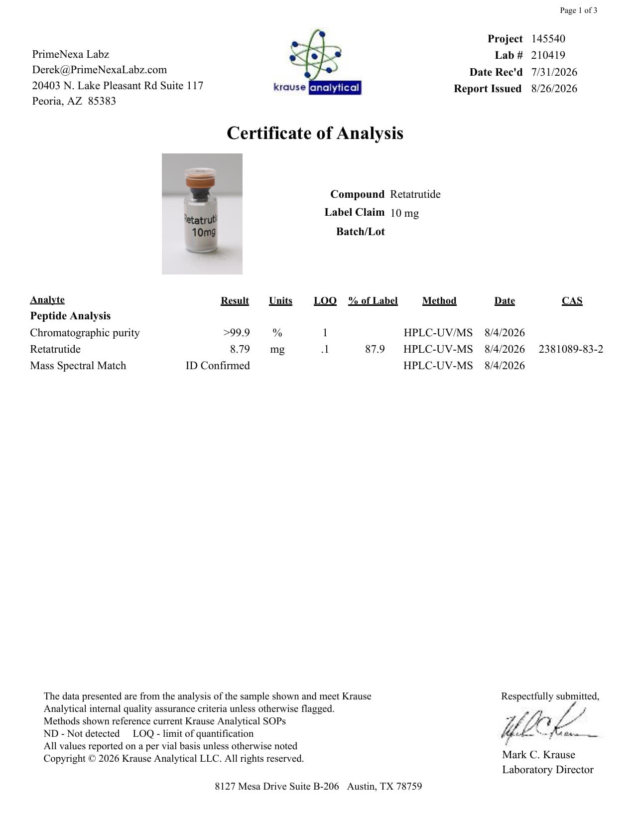 PH-RT3 10mg Certificate of Analysis 3