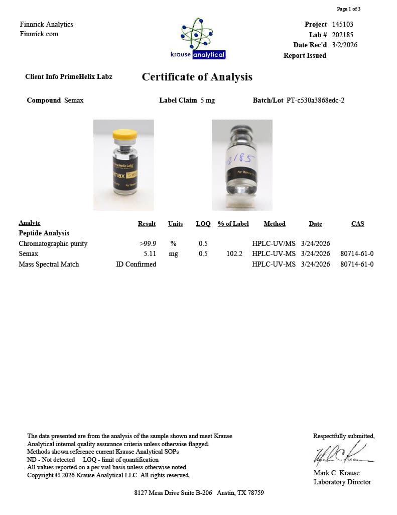 Semax 5mg Certificate of Analysis 1