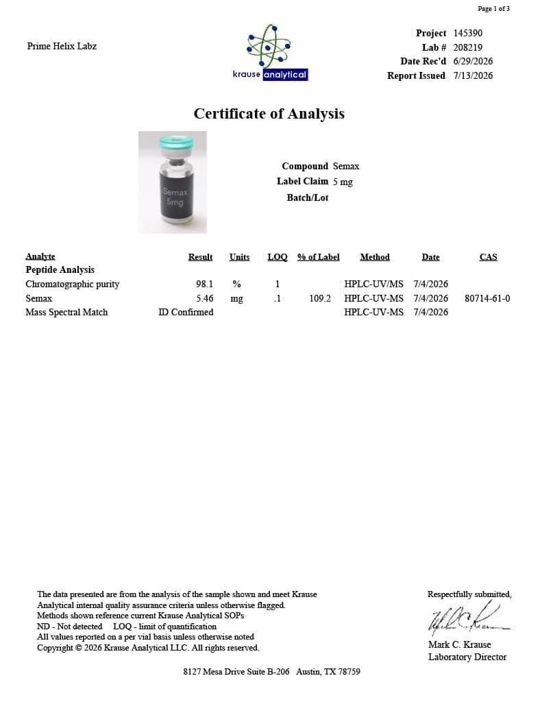 Semax 5mg Certificate of Analysis 2