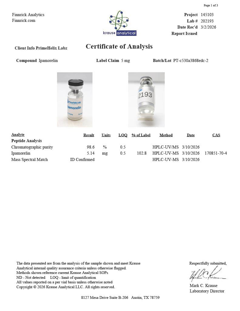 Ipamorelin 5mg Certificate of Analysis